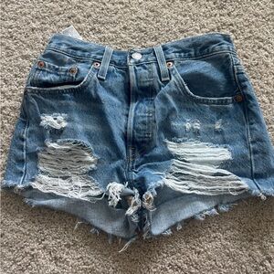 Levi's Blue Distressed Jean Shorts